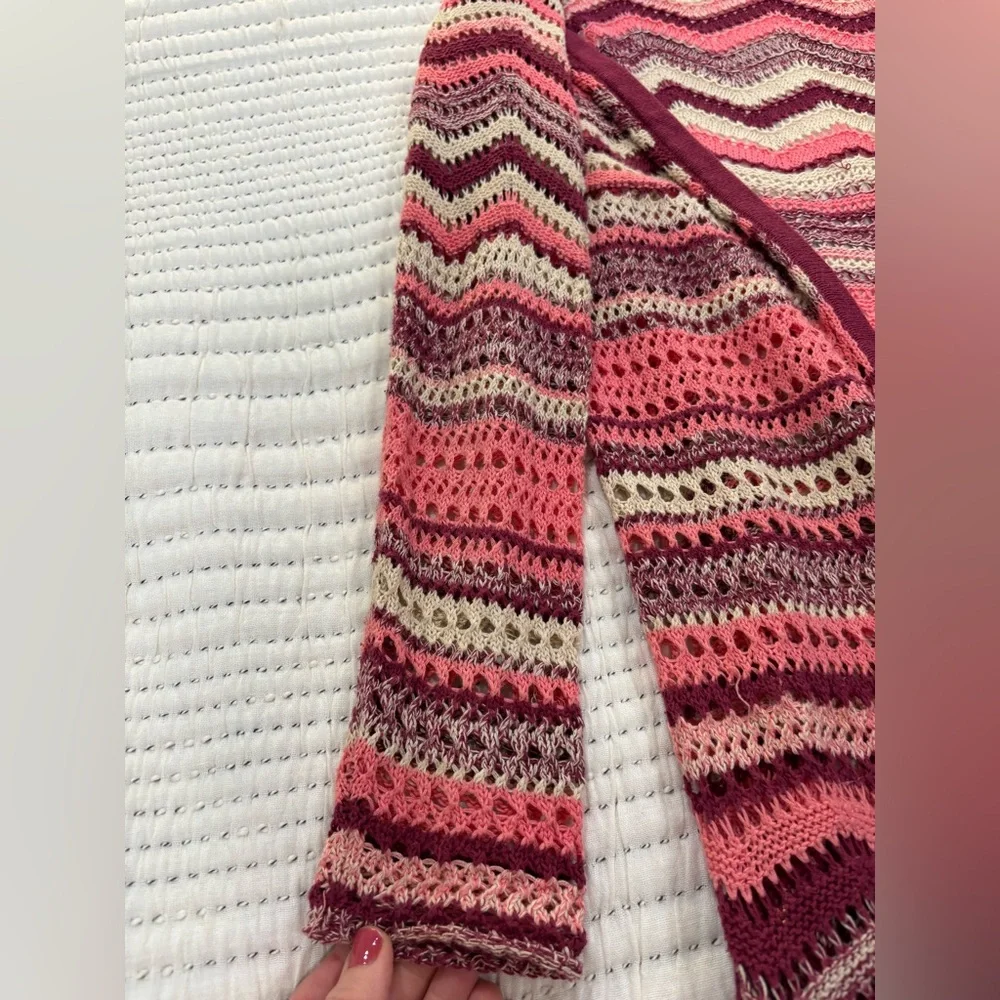Wrangler Crocheted Boho Festival Cranberry Coral Duster Cardigan - Small